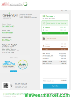 Dubai Electricity & Water Authority utility business bill SCR page 1
